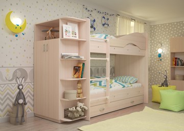 Детская кровать для девочки Мая на щитах со шкафом и ящиками, цвет Млечный дуб в Астрахани