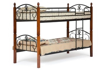 Детская кровать BOLERO двухярусная дерево гевея/металл, 90*200 см (bunk bed), красный дуб/черный в Астрахани