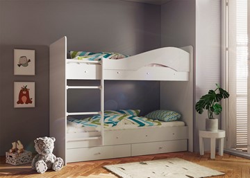 Детская 2-этажная кровать Мая с 2 ящиками на щитах, цвет Млечный дуб в Астрахани