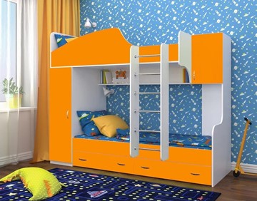 Детская кровать-шкаф Юниор-2, каркас Белое дерево, фасад Оранжевый в Астрахани
