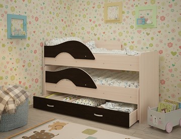 Детская 2-этажная кровать ТМК Радуга 1.6 с ящиком, корпус Млечный дуб, фасад Венге в Астрахани