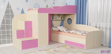 Детская кровать-чердак Кадет-2, корпус Дуб, фасад Розовый в Астрахани