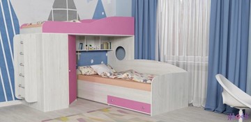 Детская кровать-чердак Кадет-2 с металлической лестницей, корпус Винтерберг, фасад Розовый в Астрахани