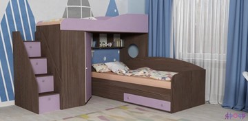 Детская кровать-шкаф Кадет-2 с универсальной лестницей, корпус Ясень анкор темный, фасад Ирис в Астрахани