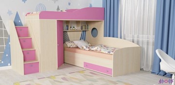 Детская кровать-шкаф Кадет-2 с универсальной лестницей, корпус Дуб, фасад Розовый в Астрахани