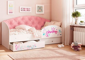 Детская кровать Эльза с бортиком, Розовый (щиты) в Астрахани