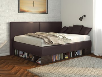 1,5-спальная детская кровать Lancaster 1, 120х200, ЛДСП венге, экокожа коричневая в Астрахани