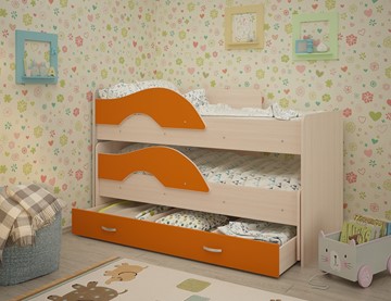 Двухэтажная детская кровать Радуга 1.6 с ящиком, корпус Млечный дуб, фасад Оранжевый в Астрахани
