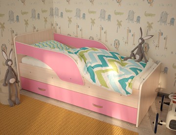Кровать с бортиками Максимка, корпус Млечный дуб, фасад Розовый в Астрахани