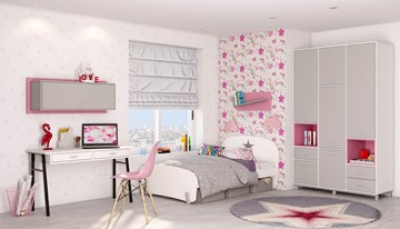 Подростковая мебель POLINI Kids Mirum №7 Белый / Серый / Розовый в Астрахани