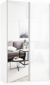 Шкаф 2-дверный Прайм (Зеркало/Белое стекло) 1600x570x2300, белый снег в Астрахани