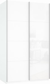 Шкаф 2-дверный Прайм (ДСП/Белое стекло) 1200x570x2300, белый снег в Астрахани