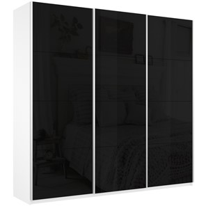 Шкаф 3-створчатый Широкий Прайм (Черное стекло) 2400x570x2300,  Белый Снег в Астрахани