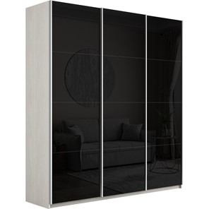 Шкаф 3-х дверный Широкий Прайм (Черное стекло) 2400x570x2300, Ясень Анкор светлый в Астрахани
