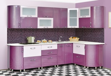 Угловой кухонный гарнитур Мыло 128 2700х1500, цвет Фиолет/Пастель фиолет в Астрахани