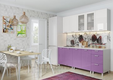 Прямой кухонный гарнитур Модерн, белый глянец/фиолетовый металлик в Астрахани