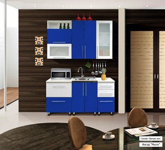 Готовая кухня Мыло 224 1600х718, цвет Синий/Белый металлик в Астрахани