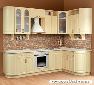 Кухня угловая Классика 2700х1500, цвет Дуб беленый в Астрахани