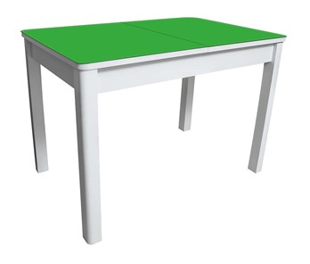 Кухонный стол раскладной Айсберг-02 СТ2, белое ЛДСП/стекло зеленое/прямые массив белый в Астрахани