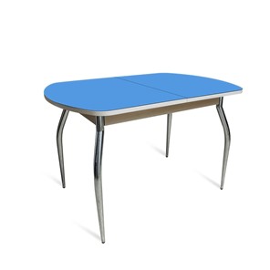Обеденный стол ПГ-04 СТ2, дуб молочный/синие стекло/35 хром гнутые металл в Астрахани