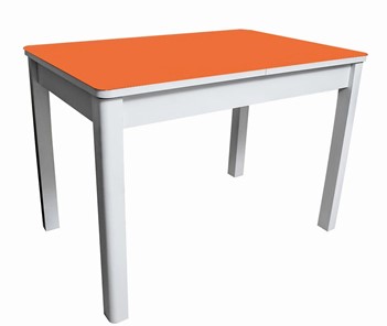 Кухонный стол раздвижной Айсберг-01 СТ2, белое ЛДСП/стекло оранжевое/прямые массив белый в Астрахани
