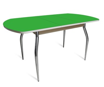 Кухонный раздвижной стол ПГ-07 СТ2, дуб молочный/зеленое стекло/35 хром гнутые металл в Астрахани