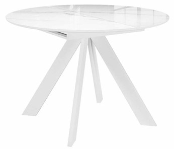 Стол из стекла раздвижной DikLine SFC110 d1100 стекло Оптивайт Белый мрамор/подстолье белое/опоры белые в Астрахани