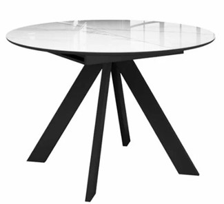 Стеклянный стол раздвижной  DikLine SFC110 d1100 стекло Оптивайт Белый мрамор/подстолье черное/опоры черные в Астрахани