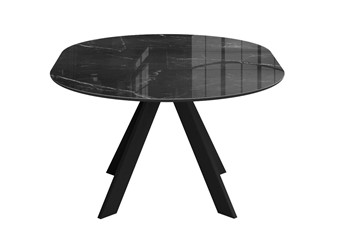 Стол кухонный раскладной раздвижной DikLine SFC110 d1100 стекло Оптивайт Черный мрамор/подстолье черное/опоры черные в Астрахани