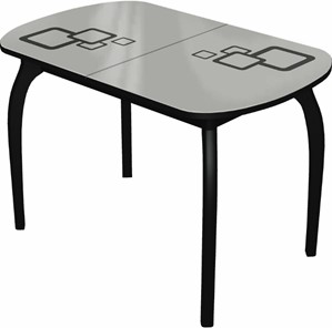 Обеденный раздвижной стол Ривьера мини дерево №1, Рисунок квадро (стекло белое/черный/черный) в Астрахани