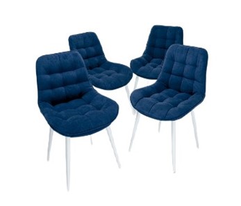Комплект из 4-х обеденных стульев Комфорт синий белые ножки в Астрахани