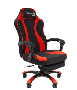 Кресло игровое CHAIRMAN GAME 35 с выдвижной подставкой для ног Ткань  черная / Ткань красная в Астрахани