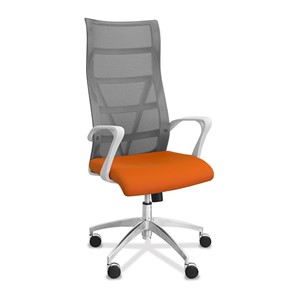 Кресло в офис Топ X белый каркас, сетка/ткань TW / серая/оранжевая в Астрахани