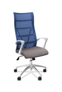 Кресло для руководителя Топ X белый каркас, сетка/ткань TW / синяя/серая в Астрахани