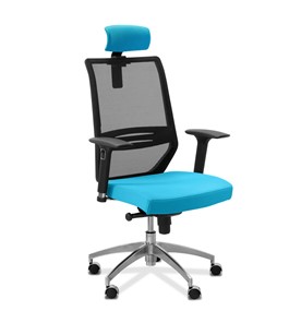 Кресло в офис Aero lux с подголовником, сетка/ткань TW / черная/голубая в Астрахани