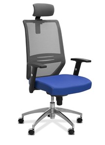 Кресло в офис Aero с подголовником, сетка/ткань TW / черная/ синяя в Астрахани