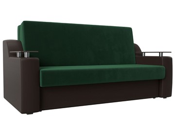 Прямой диван Сенатор Аккордеон 160, Зеленый\Коричневый (Велюр\Экокожа) в Астрахани
