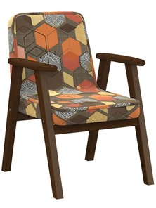 Мягкое кресло Ретро ткань геометрия коричневый, каркас орех в Астрахани