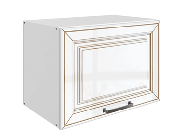 Кухонный навесной шкаф Атланта L500 Н360 (1 дв. гл.) эмаль (белый/белый глянец патина золото) в Астрахани