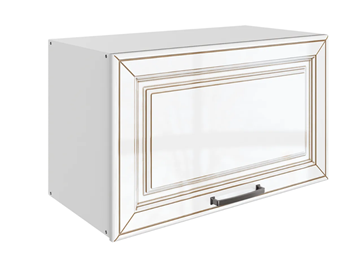 Навесной кухонный шкаф Атланта L600 Н360 (1 дв. гл.) эмаль (белый/белый глянец патина золото) в Астрахани