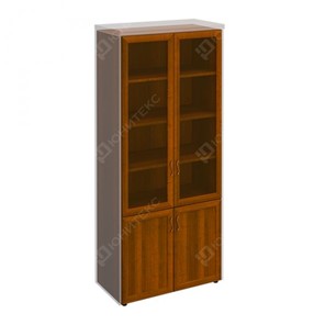 Шкаф для документов со стеклянными дверьми в рамке Мастер, темный орех (90х45х208) МТ 379 в Астрахани