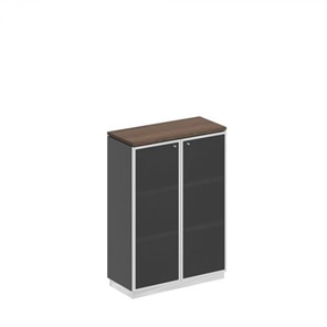 Шкаф для документов средний со стеклянными дверьми в рамке Bravo, дуб гладстоун/антрацит премиум (90х40х124,6) в Астрахани