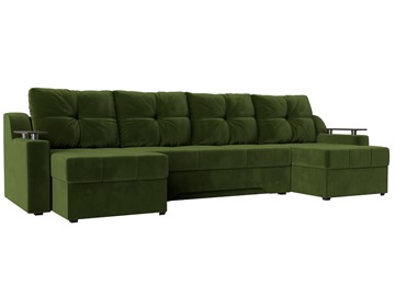 Большой П-образный диван Сенатор, Зеленый (Микровельвет) боннель в Астрахани