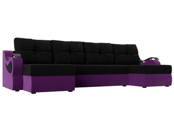 П-образный диван Меркурий П, Черный/фиолетовый (вельвет) в Астрахани