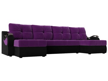 П-образный диван Меркурий П, Фиолетовый/черный (вельвет) в Астрахани