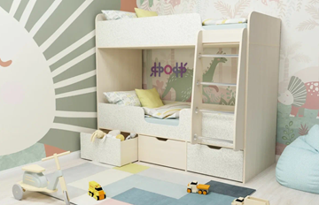 Детская двухэтажная кровать Малыш двойняшка 70х160, корпус Дуб молочный, фасад Фейритейл в Астрахани