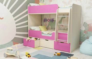 Детская двухъярусная кровать Малыш двойняшка 70х160, корпус Дуб молочный, фасад Розовый в Астрахани