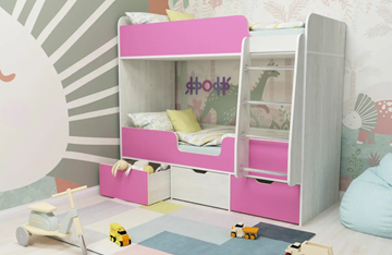 Детская двухъярусная кровать Малыш двойняшка 70х160, корпус Винтерберг, фасад Розовый в Астрахани