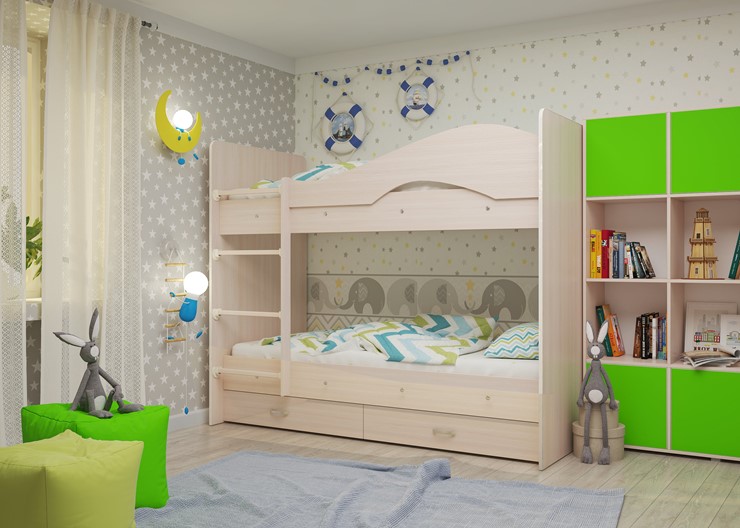 Детская двухэтажная кровать Мая на щитах, цвет Млечный дуб в Астрахани - изображение 2