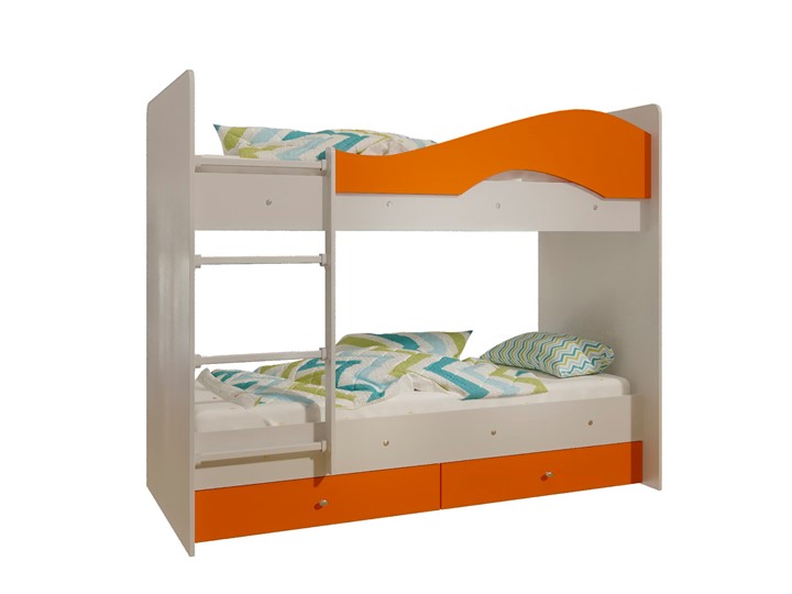 Кровать 2-ярусная Мая с 2 ящиками на щитах, корпус Млечный дуб, фасад Оранжевый в Астрахани - изображение 4